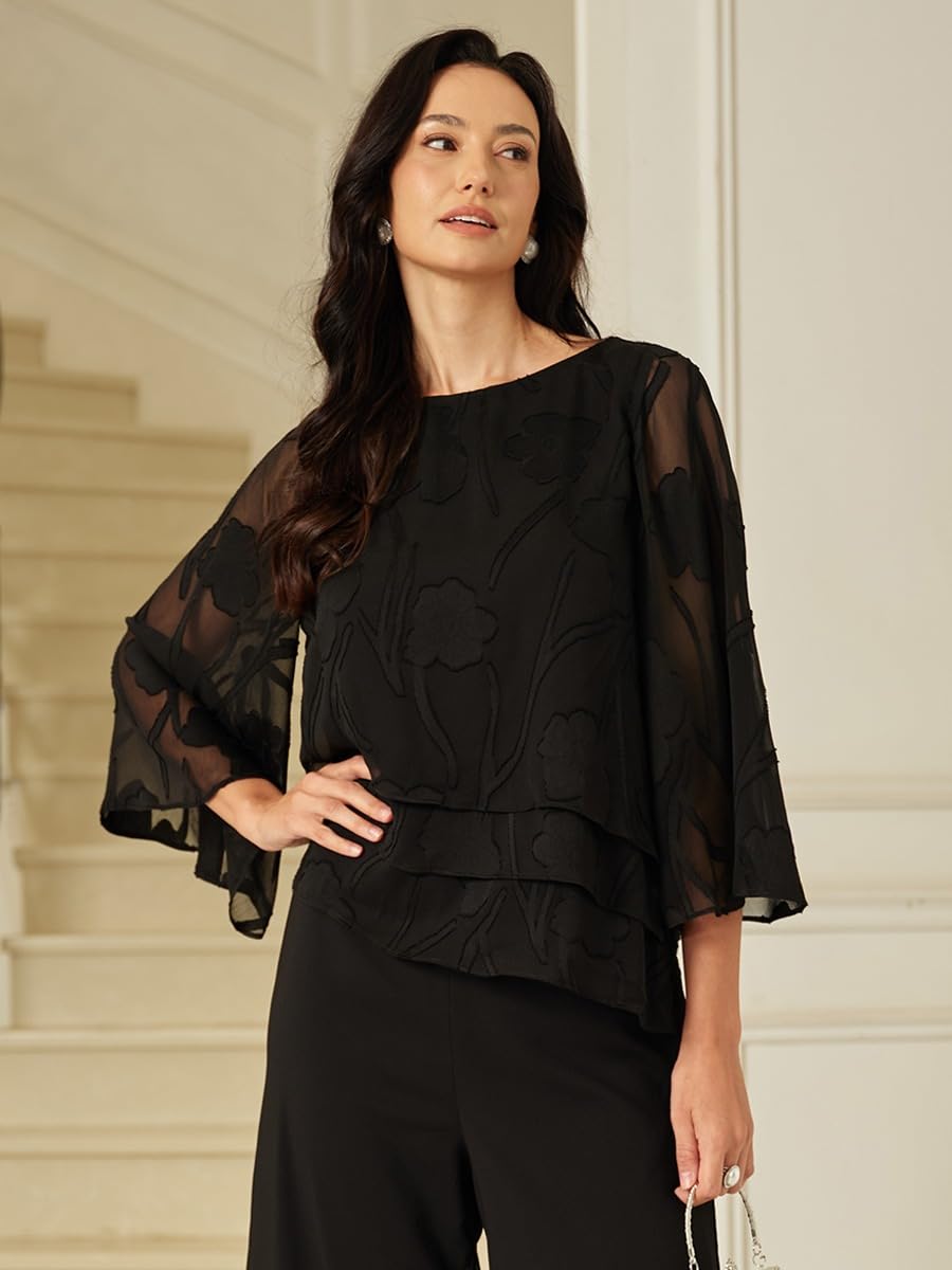 Women's Floral Chiffon Blouse Dressy Formal Business Casual Tops
