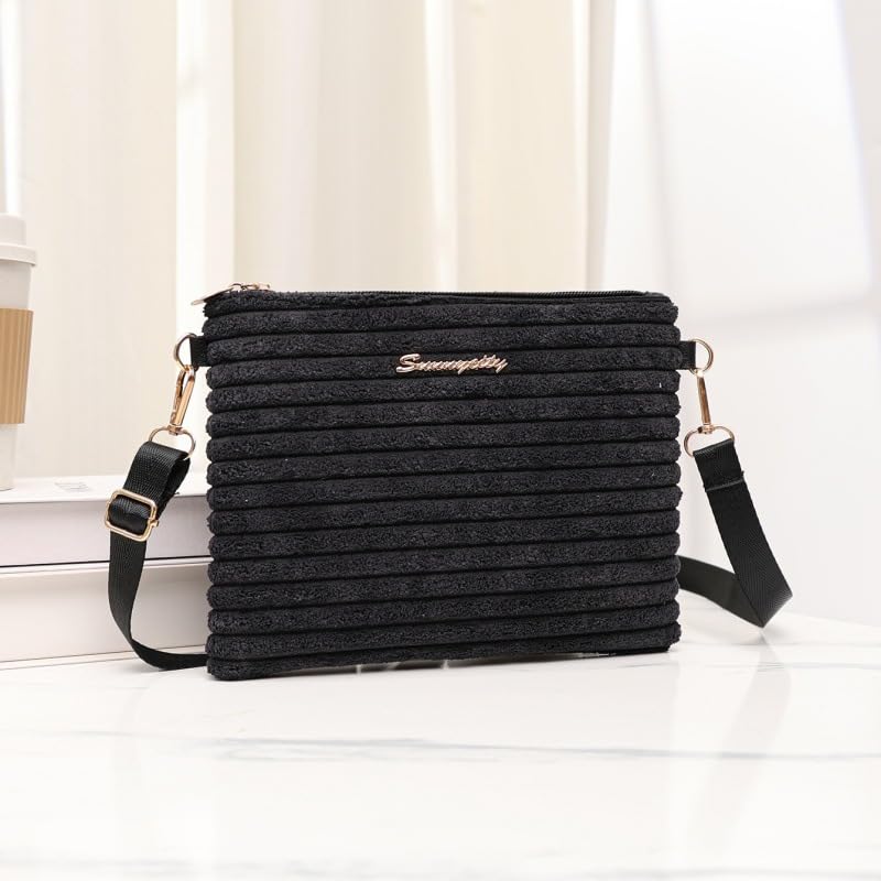 Corduroy Crossbody Bag, Large Capacity Shoulder Purse for Work, Casual Women's Tote