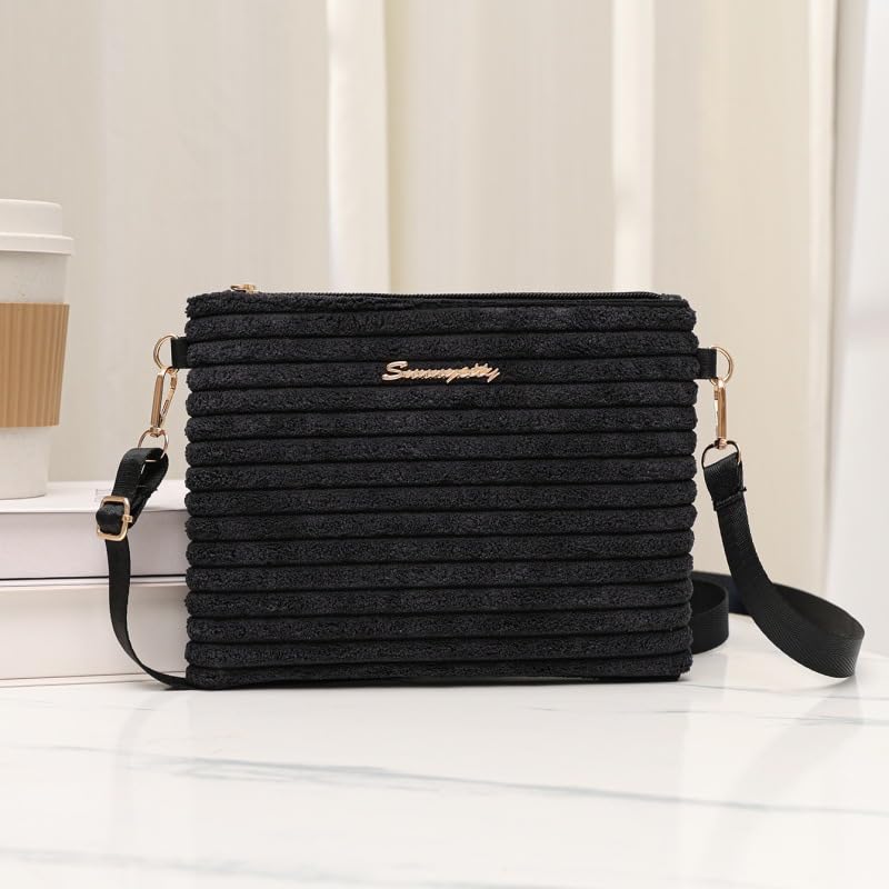 Corduroy Crossbody Bag, Large Capacity Shoulder Purse for Work, Casual Women's Tote