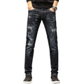 KOILPTW Ripped Jeans for Men Autumn and Winter Slim Straight Black Stretch Casual Pants Hip Hop Distressed Patched