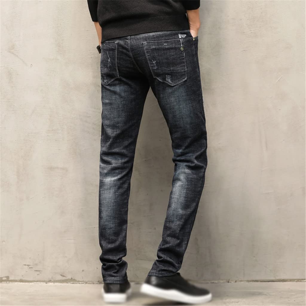 KOILPTW Ripped Jeans for Men Autumn and Winter Slim Straight Black Stretch Casual Pants Hip Hop Distressed Patched