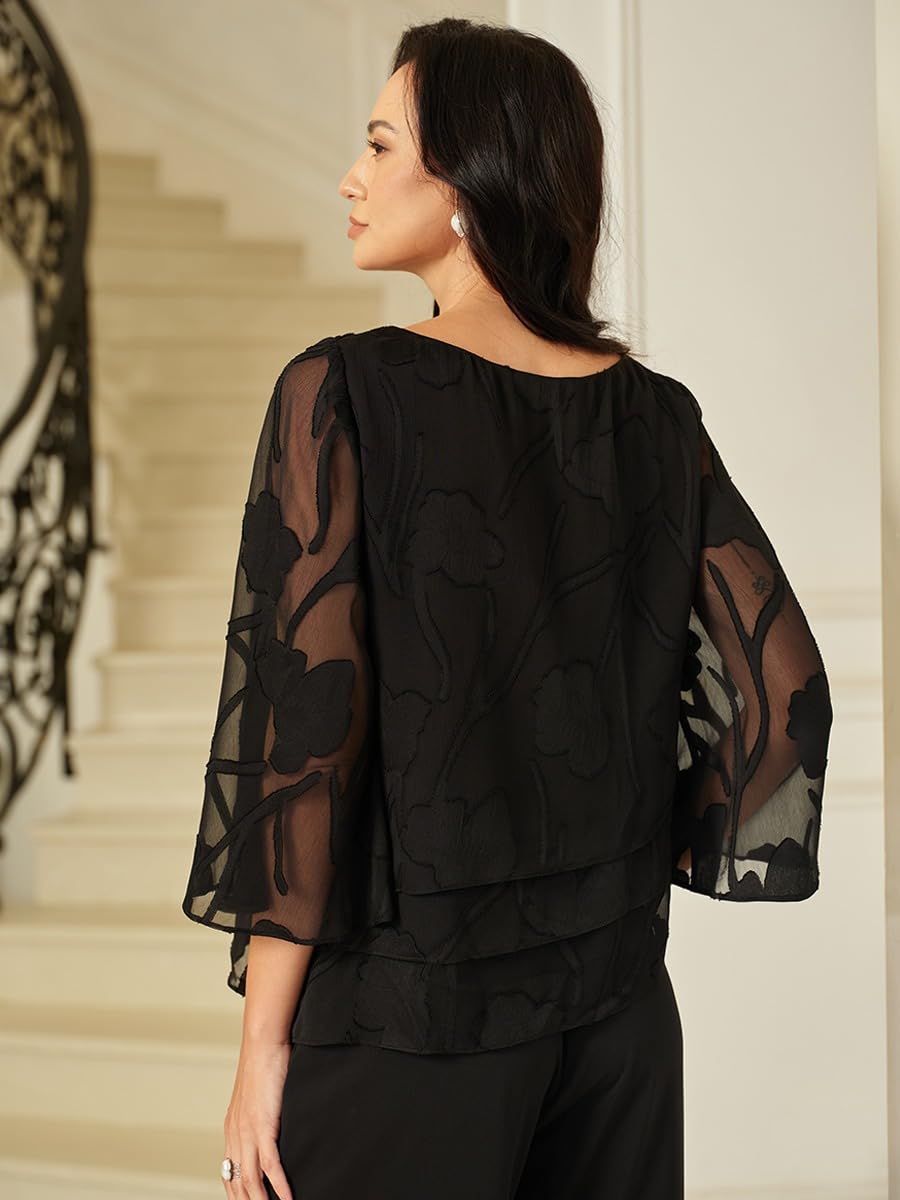 Women's Floral Chiffon Blouse Dressy Formal Business Casual Tops
