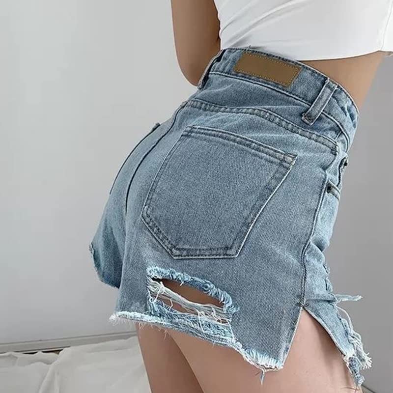 MVUYO Street Women Ripped Loose Denim Shorts High Waist Buckle Vintage Jeans Shorts Bottoms