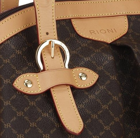 Rioni Designer Handbags & Luggage Signature Brown Ruched Satchel with Buckle