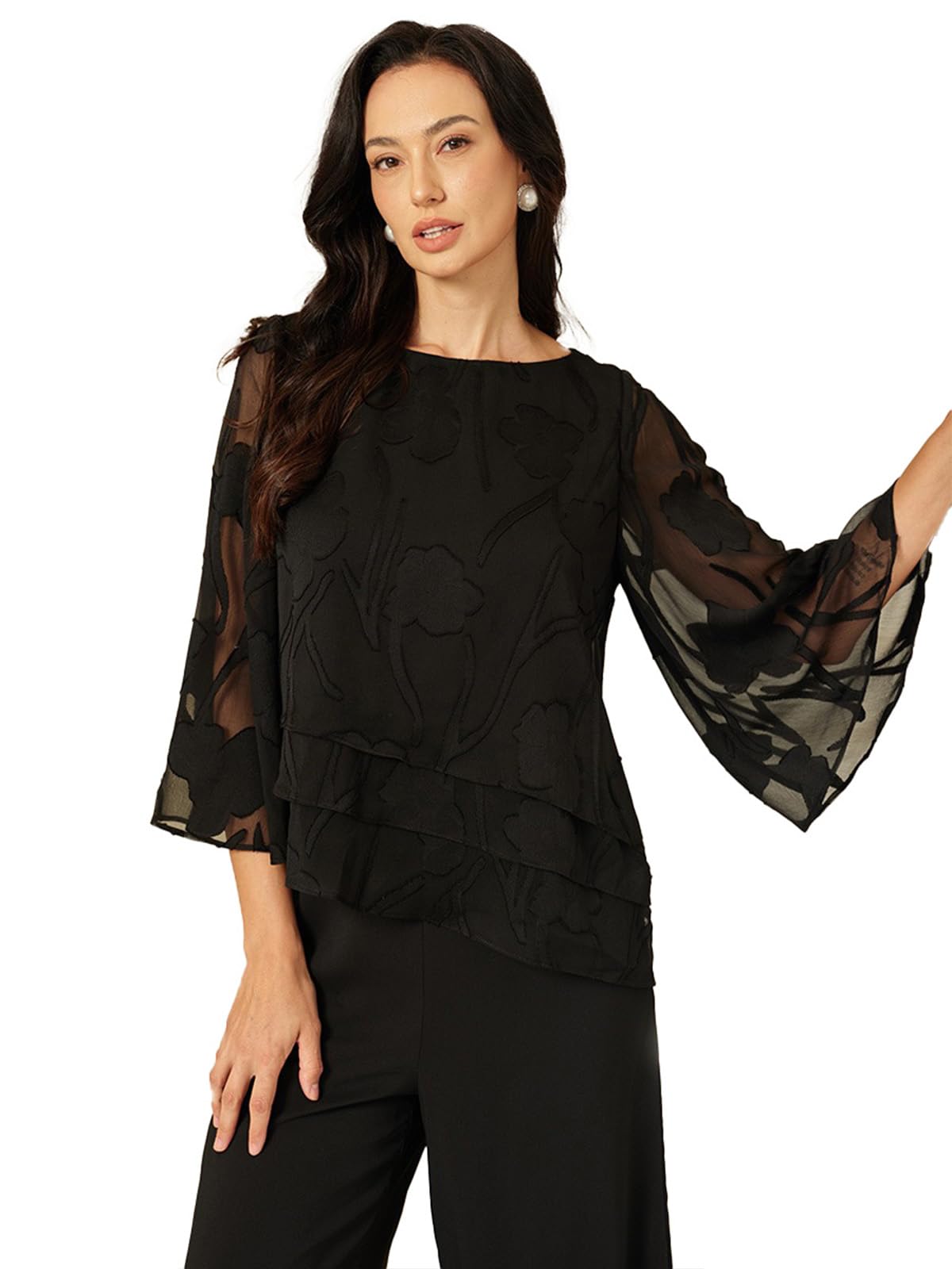 Women's Floral Chiffon Blouse Dressy Formal Business Casual Tops