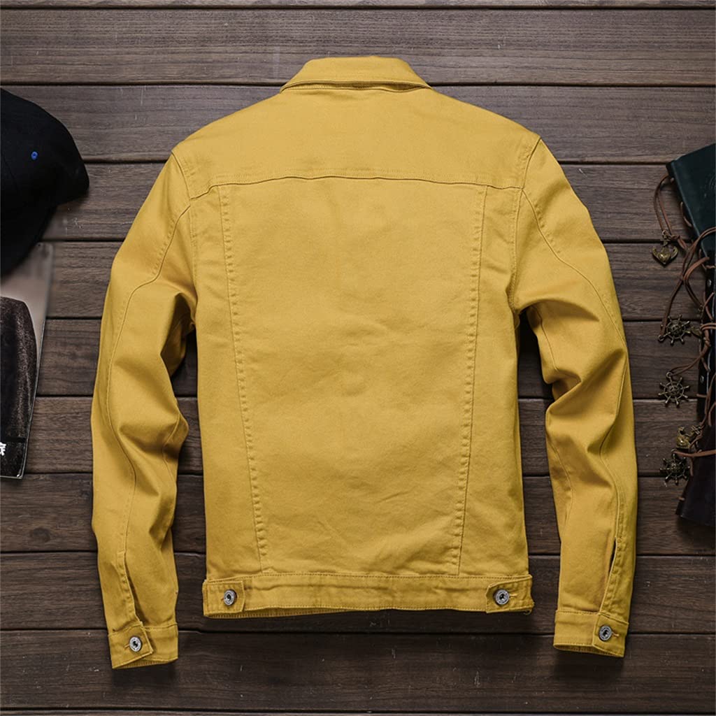 FMOPQ Spring Autumn Jeans Jacket Men Slim Streetwear Denim Jacket Hip Hop Bomber Jacket (Color : White, Size : S) (Yellow XX)