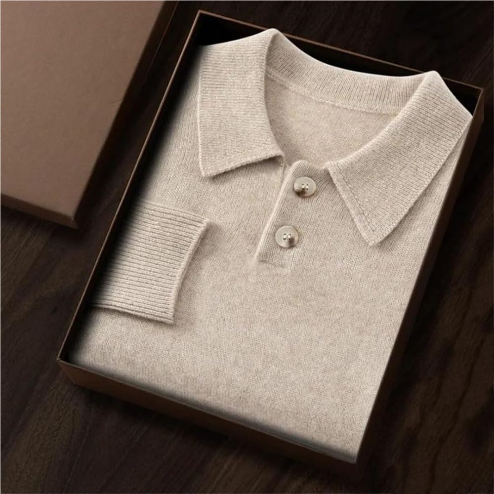 Men's Cotton Slim Fit Long-Sleeved Polo Shirt Stylish Performance Dress Shirt Breathable Button-Up Business Casual Shirt