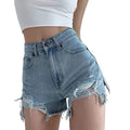 MVUYO Street Women Ripped Loose Denim Shorts High Waist Buckle Vintage Jeans Shorts Bottoms