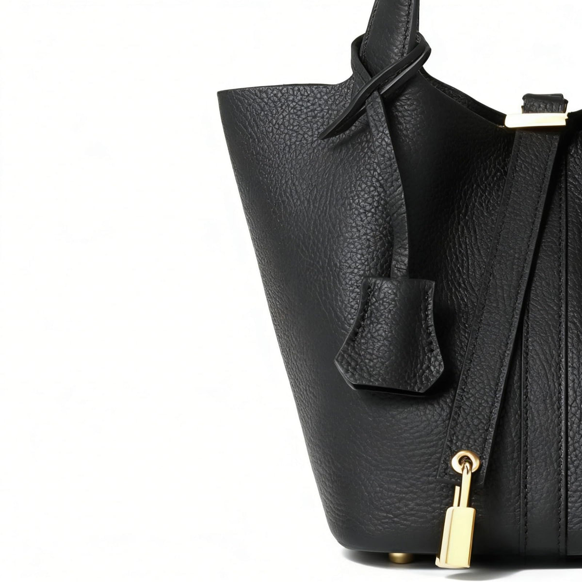 Genuine Leather Bucket Bag for Women: Lock Design Shoulder Handbag Versatile Top-Handle Tote Fashionable Vegetable Basket