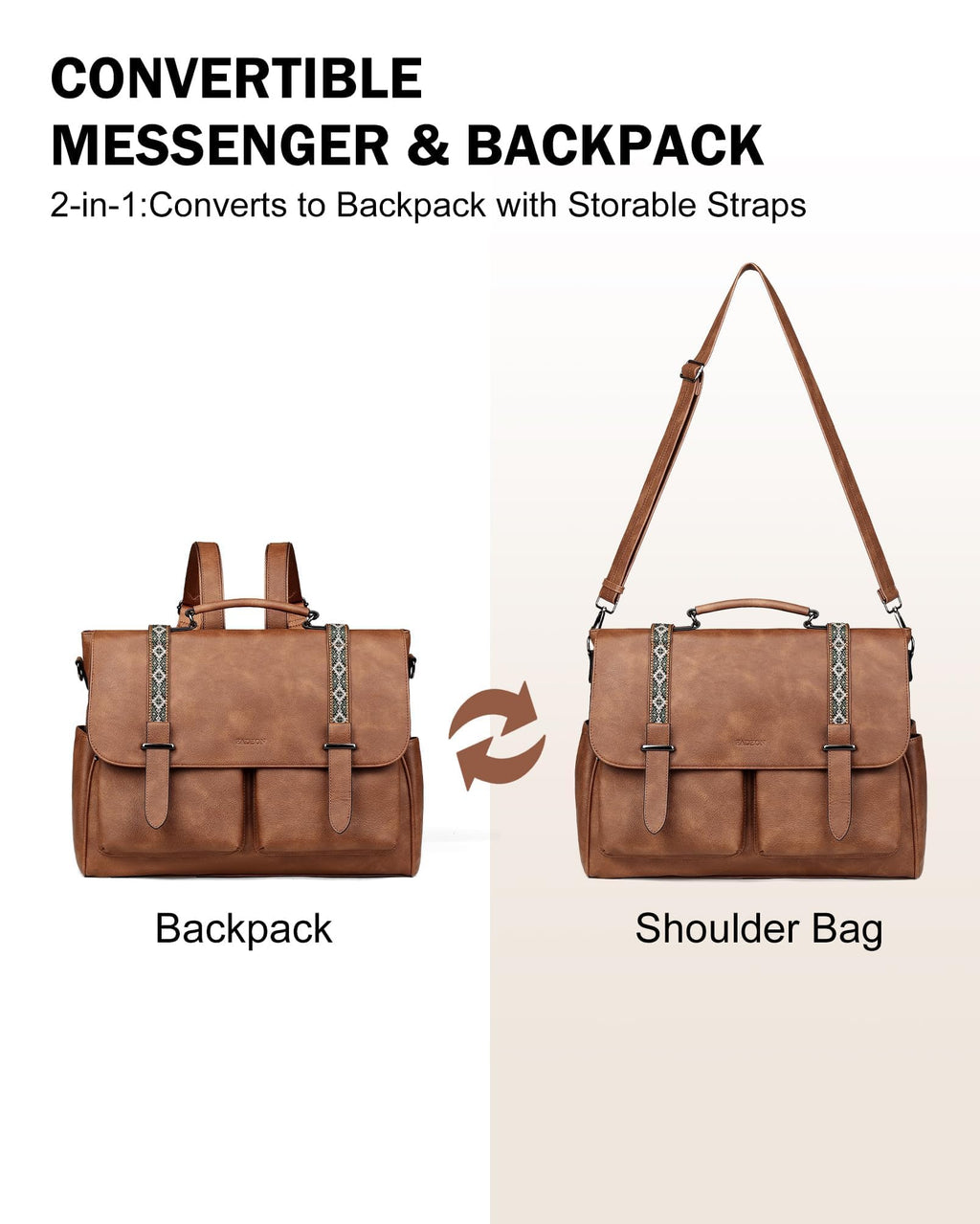 FADEON Messenger Bag for Women, 17L Leather Satchel Backpack Purse