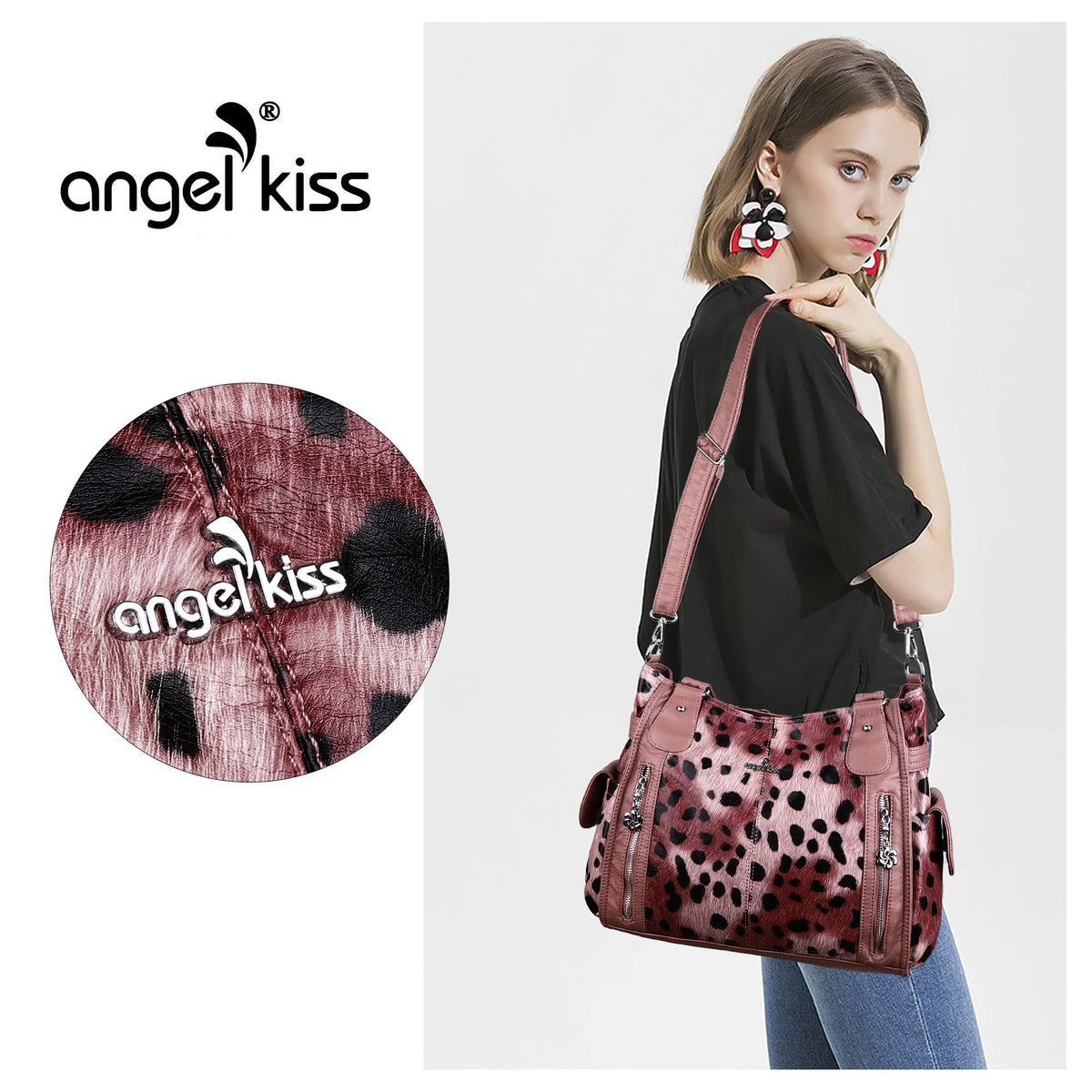 Angel Kiss Handbags for Womens Top-Handle Hobo Purse Roomy Casual Shoulder Bags PU Tote Satchel Purse for Women