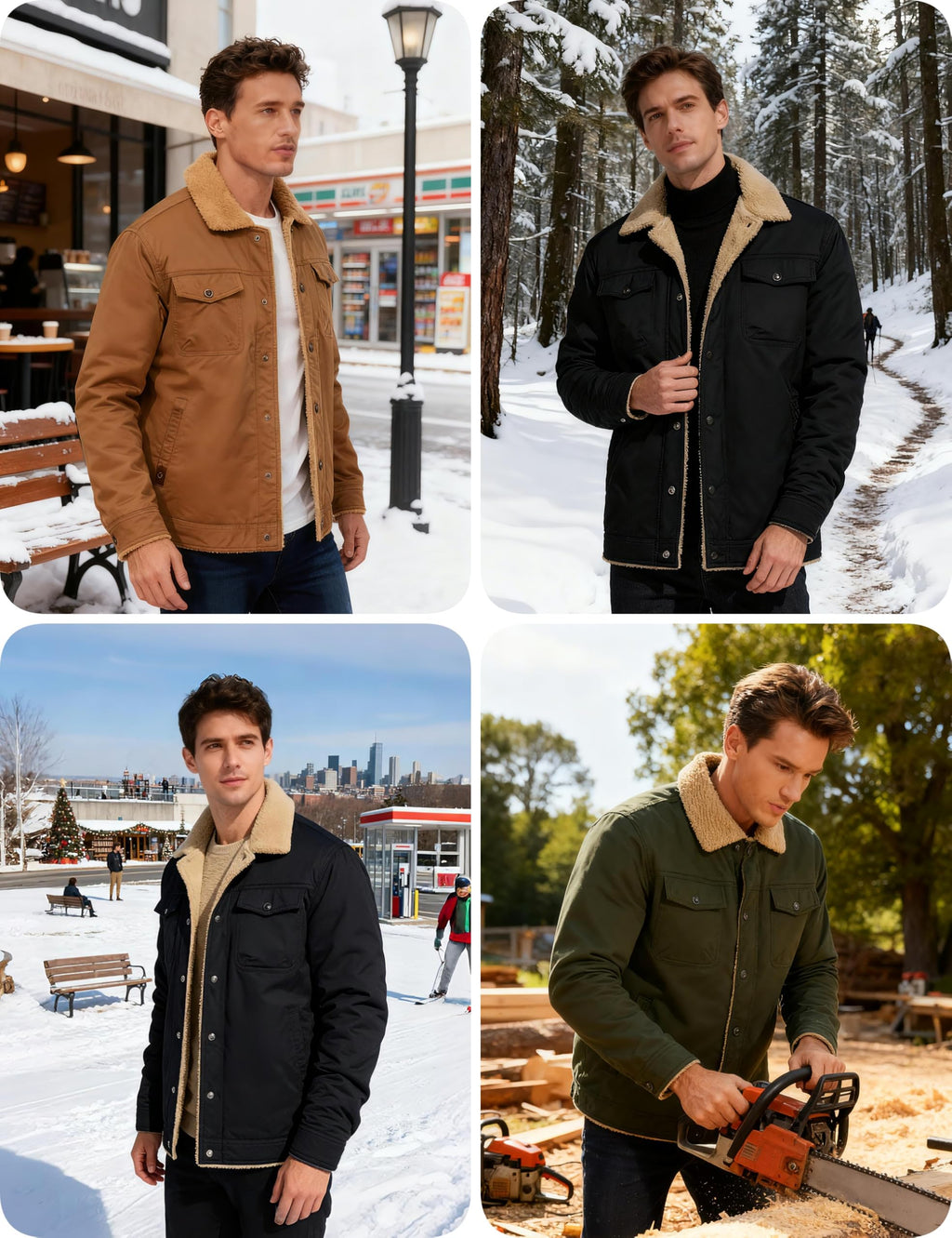 CRYSULLY Men's Winter Cotton Jacket Sherpa Lined Thickened Trucker Coat