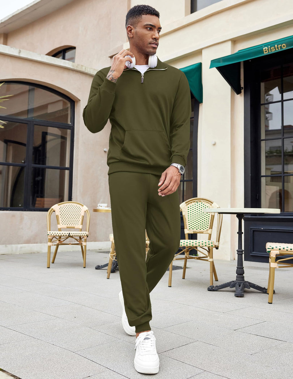 COOFANDY Men's Tracksuit 2 Piece Quarter Zip Sweatsuit Sets Casual Athletic Running Jogging Suits