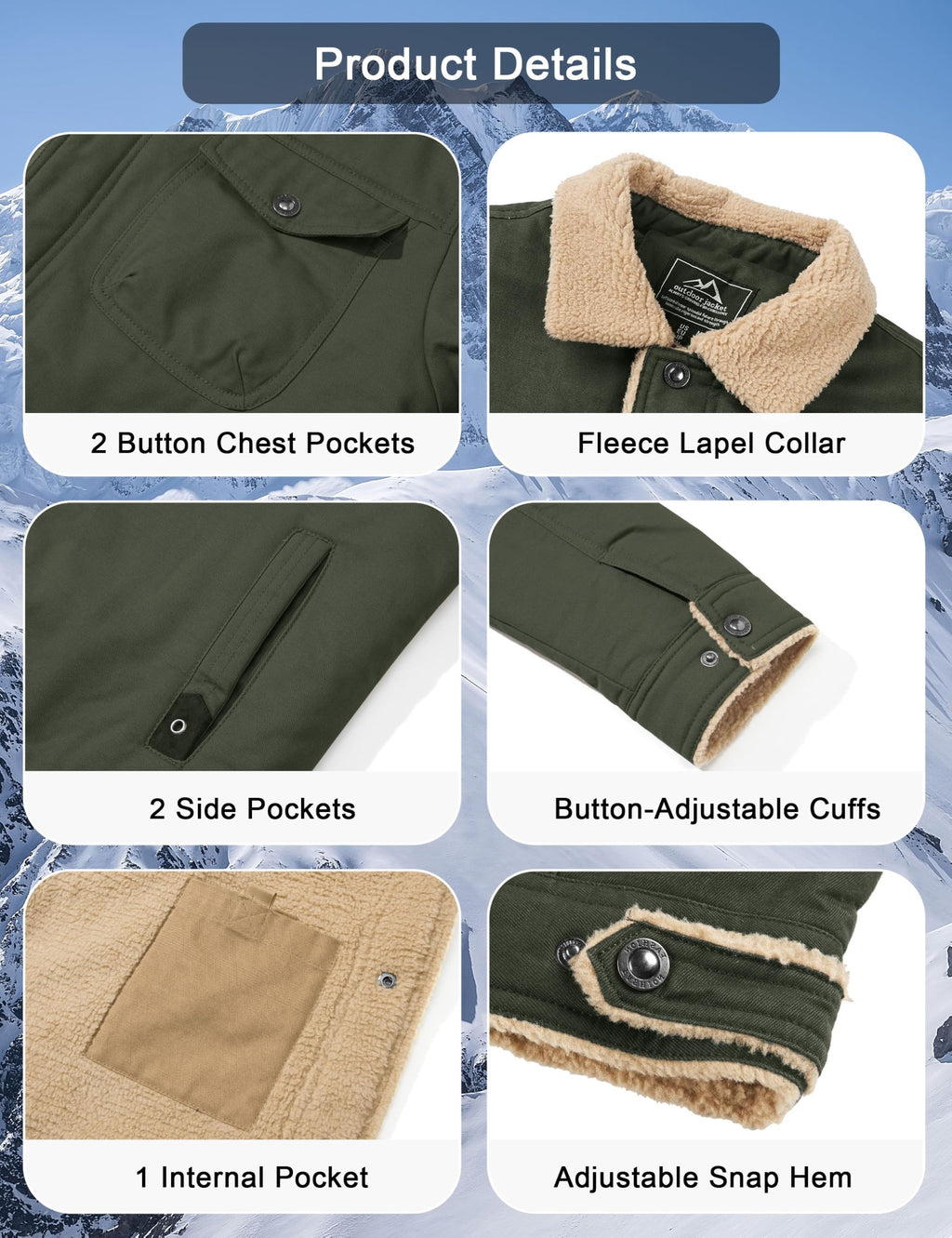 CRYSULLY Men's Winter Cotton Jacket Sherpa Lined Thickened Trucker Coat